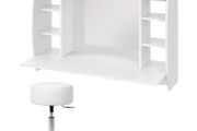 Wall dressing table with mirror and stool