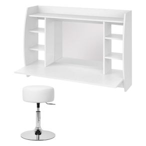 Wall dressing table with mirror and stool