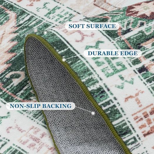 Traditional Area Rugs for Living Room - Extra Large Vintage Washable Soft Short Pile Rugs for Bedroom Classic Carpet for Kitchen Office Dining Room Non Slip Non Shedding, 200x300CM, Green