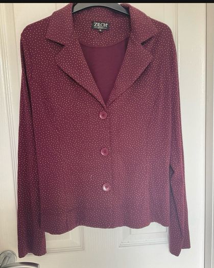 Zilch Amsterdam Plum Burgundy Polka Dot Jersey Soft Blazer Jacket Size XL