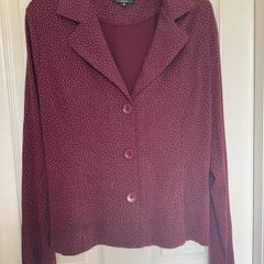 Zilch Amsterdam Plum Burgundy Polka Dot Jersey Soft Blazer Jacket Size XL