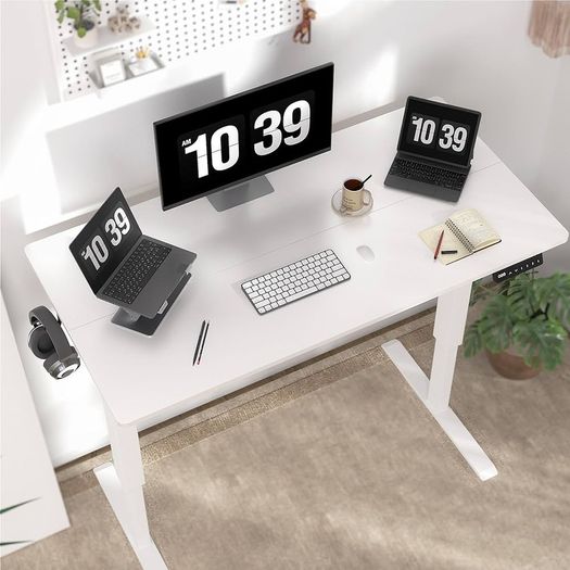 NEW SALE | Height Adjustable Electric Standing Desk - 100x60 cm Stand Up Table Desk Thick Splice Board, Smart Control Panel 3 Memory Heights