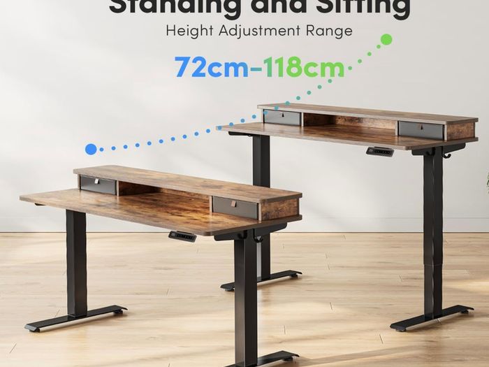 Height Adjustable Electric Standing Desk with Double Drawer, 100/60cm