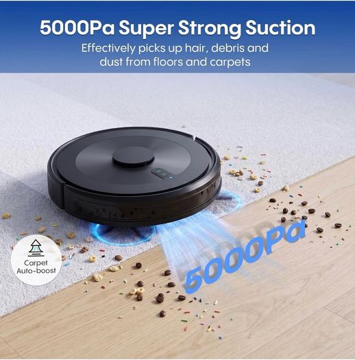Robot Vacuum Cleaner with Mop: 5000Pa 3-in-1 Robotic Vacuum with Gyroscope Navigation, APP & Alexa Control, Quiet & Slim Auto-Recharge Robot Hoover Ideal for Pet Hair, Hard Floors and Carpets