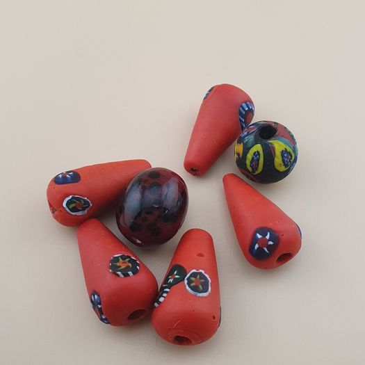 Vintage Venetian Style Millefiori Glass Beads Lot of 7