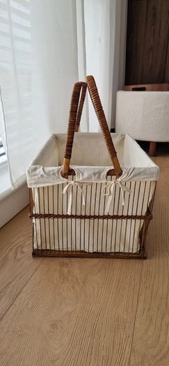 Vintage Wicker Market Basket With Lining