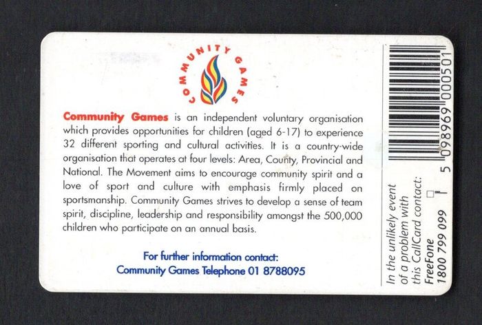 1997 Ireland 50 unit 30 year anniversary of the Community Games in 1997 (Gemplus GEM1) Call Card Used