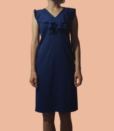 Gerard V-Neck Ruffle Cap Sleeve Sheath Midi Dress
