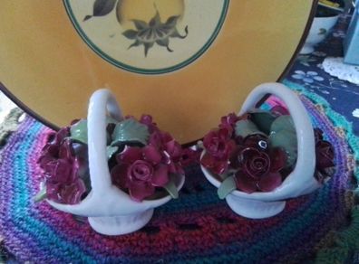 Two Aynsley China Posy Baskets With Roses