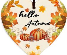 Autumn Gifts Autumn House Decor, Hello Autumn Wooden Heart Sign, Autumn Decoration, Pumpkins, Maple Autumn Accessories Decor for Thanksgiving and Autumn