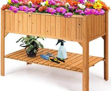 Raised Bed With Shelf, Long Lasting Pine