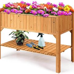 Raised Bed With Shelf, Long Lasting Pine