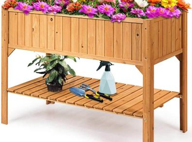 Raised Bed With Shelf, Long Lasting Pine