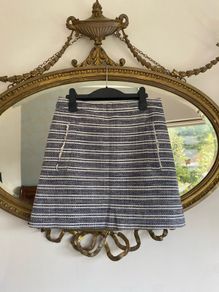 Mango suit collection a-line mini skirt in knit style blue and white patterned stripes UK 8