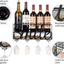 Wall Mounted Metal Wine Rack, Champagne Drink Storage Racks with 4 Long Stem Glass Holders Image 3