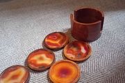 Mid century natural agate coaster set hardwood