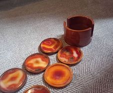 Mid century natural agate coaster set hardwood