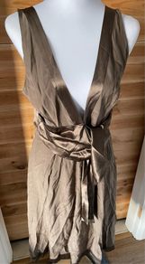 dress midi silk designer brown size 16 BNWT