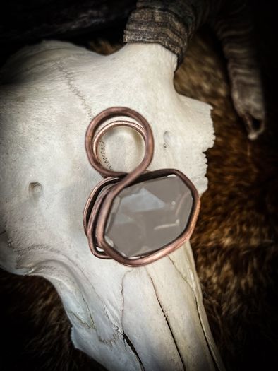 Copper Coiled Around a Raw Clear Quartz Crystal Ring Size Medium