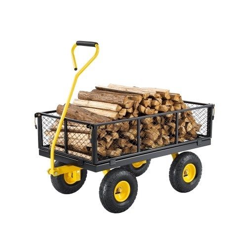 900 Lbs Heavy Duty Steel Garden Cart, Garden Wagon Cart on Wheels, Outdoor Metal Yard Utility Wagon Carts with 10" Tires and Mesh Removable Sides(Convert to Flatbed) and 180 Rotating Handle