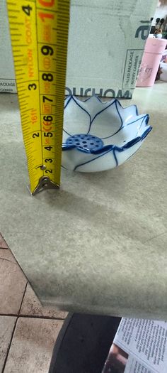 Andrea by Sadek Lotus Bowl Blue White Porcelain Floral Trinket Dish 4.5 Inch