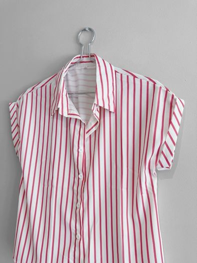 New Pink + White Striped Short Sleeve Shirt