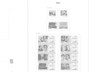 2016 Ireland Davo Supplement Stamp Pages. Includes Pages 182, 183, 184, 185, 186 and 186a (Christmas Booklet) and B60, B61, B62, B63, B64 & B65 (Miniature) Sheets Pages include illustrations of stamps and mounts. 12 Pages