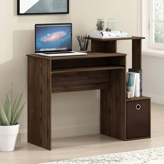 NEW SALE | Multipurpose Home Office Computer Writing Desk, Computer Desk, Study Desk, w/Bin, Columbia Walnut/Dark Brown, 100.1 (W) x 86.6 (H) x 39.9 (D) cm
