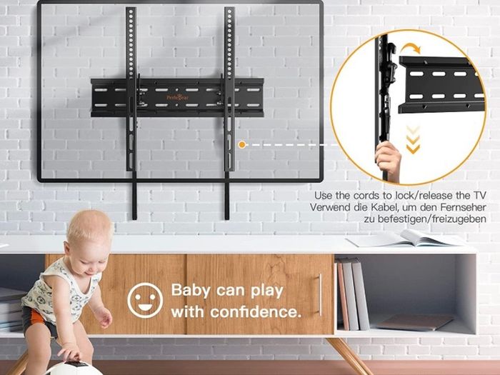 TV Wall Bracket for Most 26-60 Inch TVs, Sturdy Tilt TV Bracket with VESA 75x75-400x400mm, 55 Inch Slim TV Wall Mount with Safe Pull Strings, Up to 52kg, Black (FREE POSTAGE)