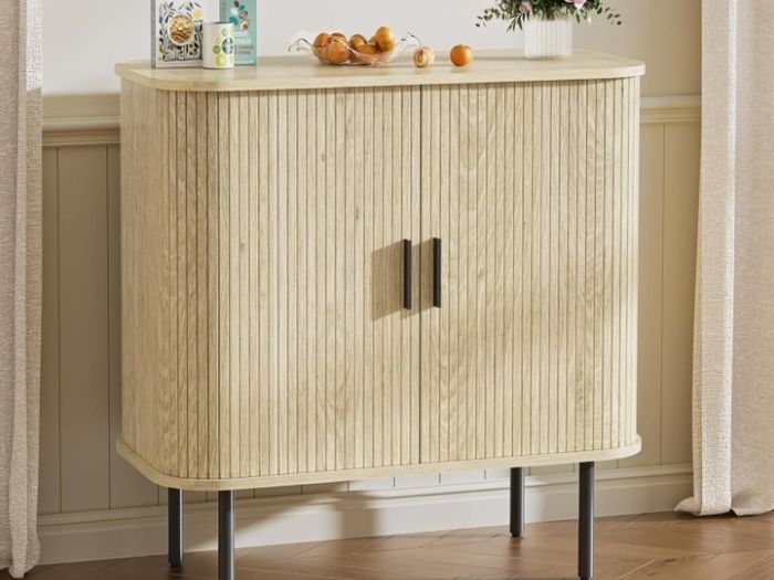 Buffet Storage Cabinet for Living Room, Kitchen Cupboard with Tambour Sliding Door, Storage Unit for Modern Home Dinning Room,Nature
