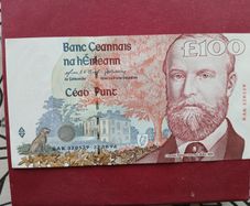 Rare Unc Ireland banknote  Parnell 100 Pound note BAK 320529