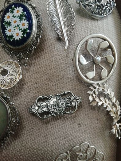 Vintage and antique silver brooches