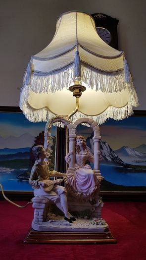 Capodimonte Italian Figurine Signed Large Table Lamp With Silky White Shade 27 Inches Tall