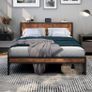 King Size Bed Frame with Storage Wooden Headboard, Metal Bed Image 9