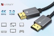 iVanky 2M HDMI v2.0 3D/UHD 4K (2160P@60hz) Nylon Braided (Gold-Plated) Ultra High Speed Cable with Ethernet Chrome HDTV (Brand New/Warranty)