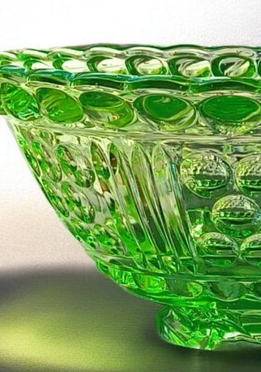 Antique 20th Century Green Uranium Glass Inverted Thistle Bowl UV Reactive  Description