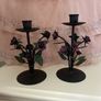 Candlesticks - Pair Black Metal Roses Image 4