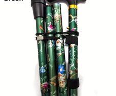 Folding Walking Stick, Green Floral.