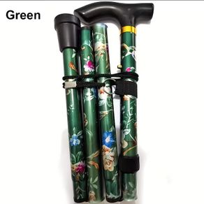 Folding Walking Stick, Green Floral.