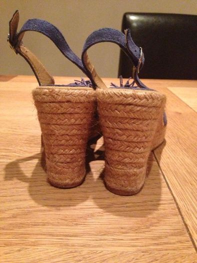 Navy Faux Suede Peep Toe Wedge Size 5