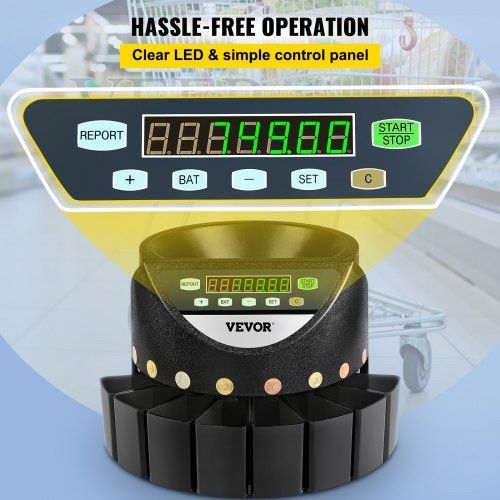 Euro Coin Counter Sorter 500-1000 Coins Electronic Automatic EUR Coin Counting Machine 300 Coins Per Minute with 8 Coin Drawers for School Shop Bank (FREE SHIPPING)