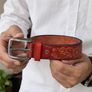 Unisex Genuine Leather Tooled Belt Vintage Floral Western Leather Belt Image 6