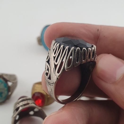 15 Rustic Brass Rings Mixed Traditional Glass & Stone Ring Collection