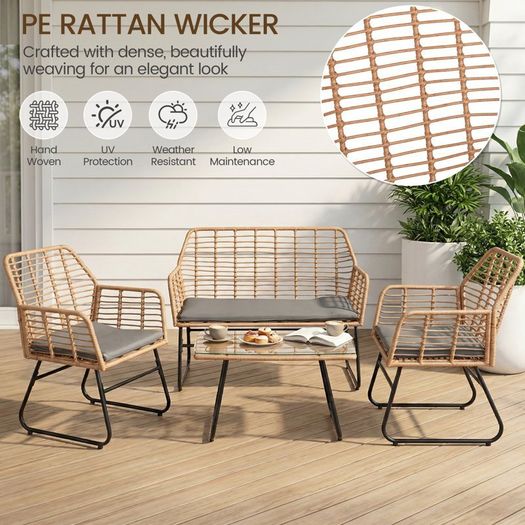 4 Piece PE Rattan Set Garden Balcony Furniture