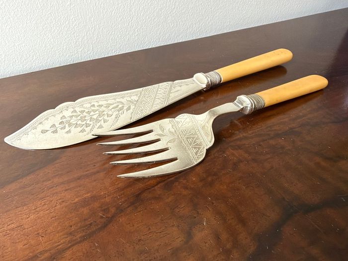 Antique B. Worth & Sons EPNS Fish Serving Knife & Fork