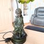 Vintage Style Art Nouveau Table Lamp Boy Figurine Floral Glass Shade Image 6