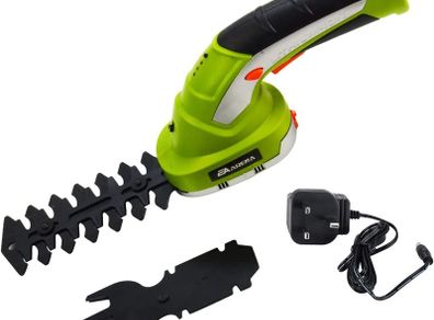 Cordless Grass Shear Hedge Trimmer 2 Interchangeable Blades, 7.2V 2-in-1 Lightweight, Cutting, Trimming, Shearing, Pruning Plants Foliage with Rechargeable Lithium-Ion Battery (02X000)