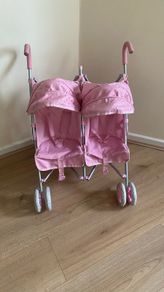 Dolls double pram pink