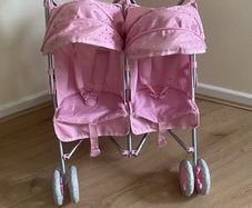 Dolls double pram pink