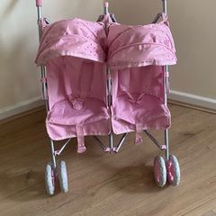 Dolls double pram pink